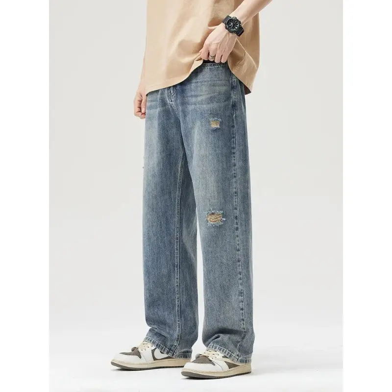 Casual Pants Streetwear Personalized Baggy Denim Pants Ripped Jeans for Men's Spring Thin Soft Hole Fashion Vintage Mens Jeans