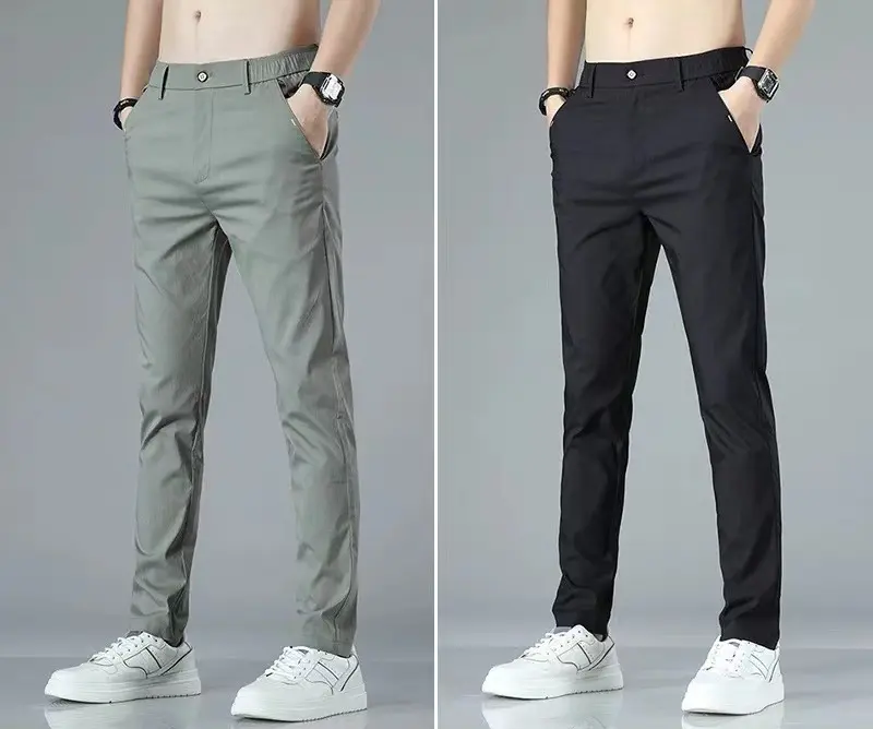 2025 New Large Code M-7XL Men's Casual Pants Slim Fit Pants Men's Pants Spring Summer Quick Drying Ice Silk Breathable Pants