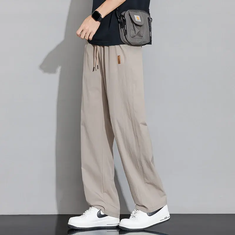Men's Ice Silk Pants Casual Quick-drying Large Size Straight Pants Fashion Drawstring Solid Color Loose Men's Summer New