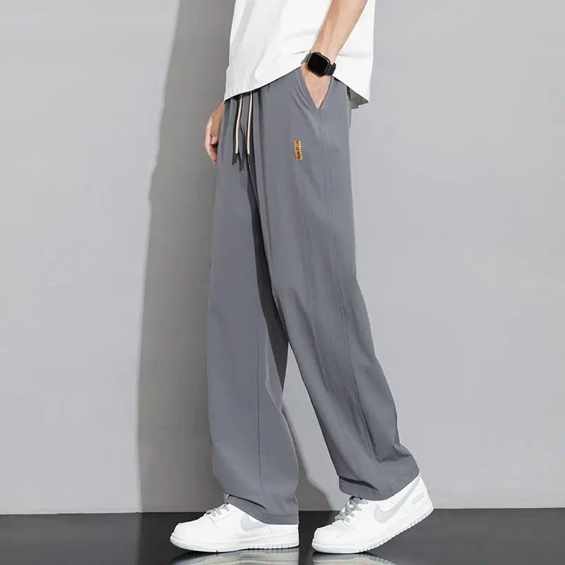 Men's Ice Silk Pants Casual Quick-drying Large Size Straight Pants Fashion Drawstring Solid Color Loose Men's Summer New