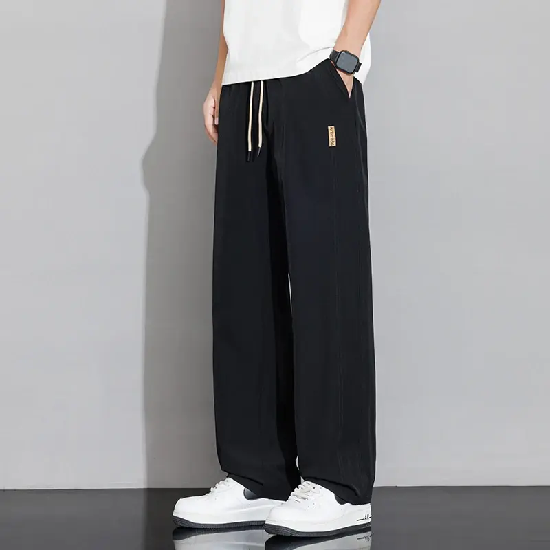 Men's Ice Silk Pants Casual Quick-drying Large Size Straight Pants Fashion Drawstring Solid Color Loose Men's Summer New