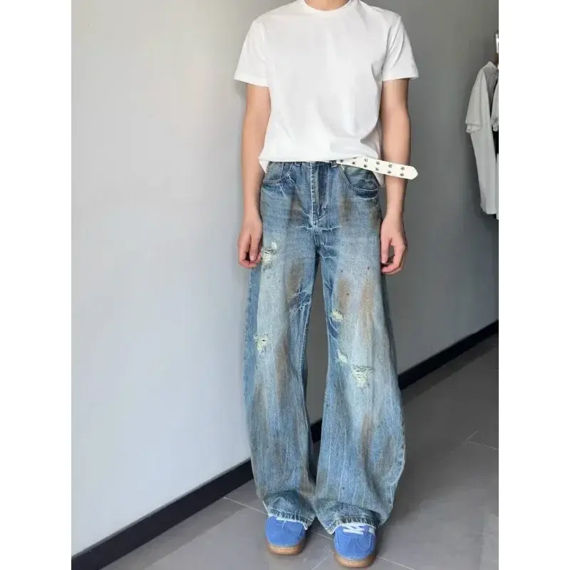 Men Casual Jeans Street Fashion Trend Lightning Pattern Jeans Men Harajuku New Hip Hop Joker Straight Wide-leg Pants Couple