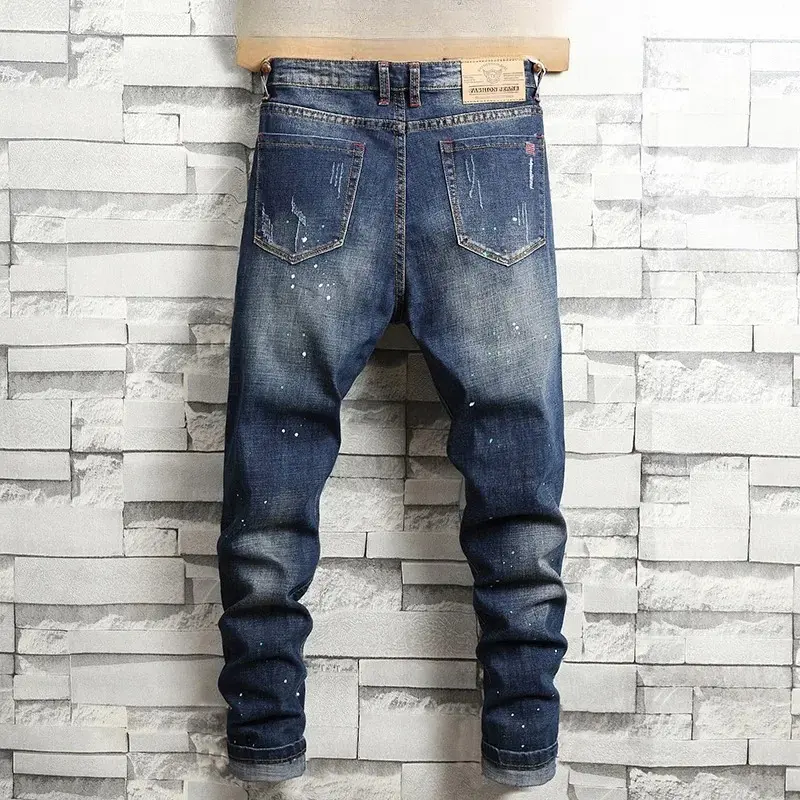 Retro Fashion Ripped Slim Jeans for Men High Street Versatile Stretch Straight Leg Denim Trousers Male 2025 Spring New Style