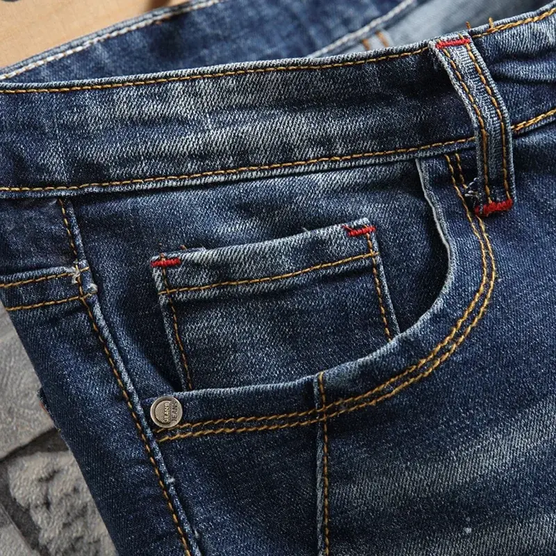 Retro Fashion Ripped Slim Jeans for Men High Street Versatile Stretch Straight Leg Denim Trousers Male 2025 Spring New Style