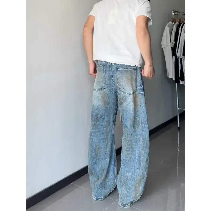 Men Casual Jeans Street Fashion Trend Lightning Pattern Jeans Men Harajuku New Hip Hop Joker Straight Wide-leg Pants Couple