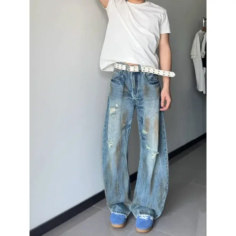 Men Casual Jeans Street Fashion Trend Lightning Pattern Jeans Men Harajuku New Hip Hop Joker Straight Wide-leg Pants Couple