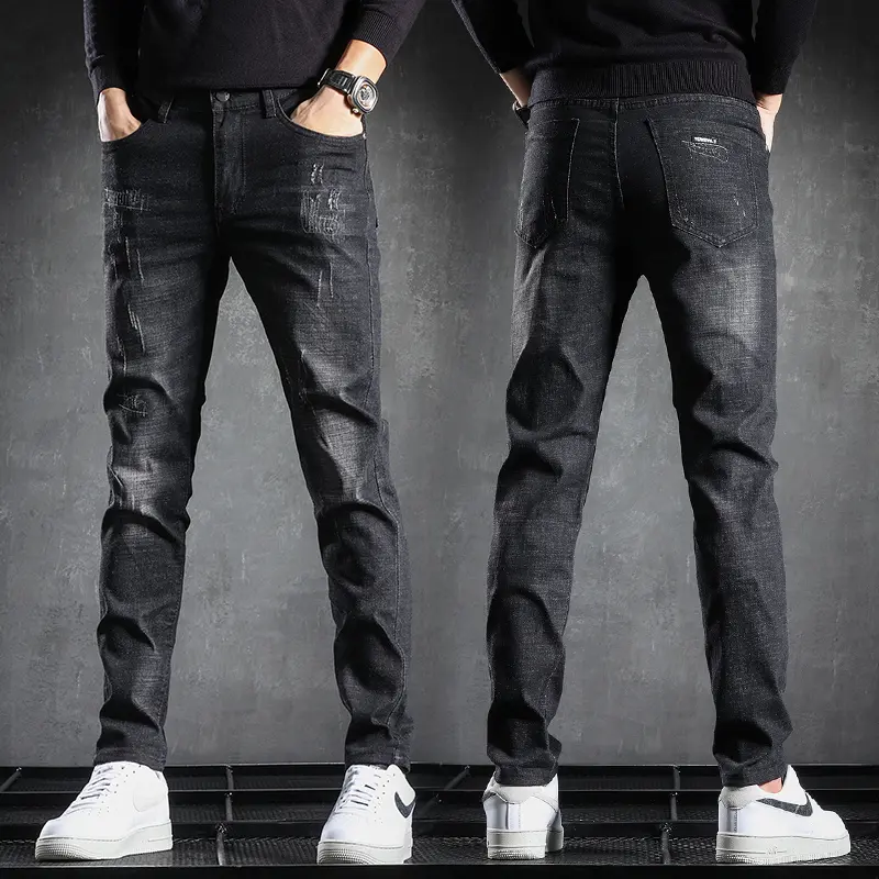 Men's Jeans Slim Little Feet Trousers Stretch Vintage Street Denim Trousers Men Korean Fashion Ripped Jeans Skinny Jeans Men Y2k