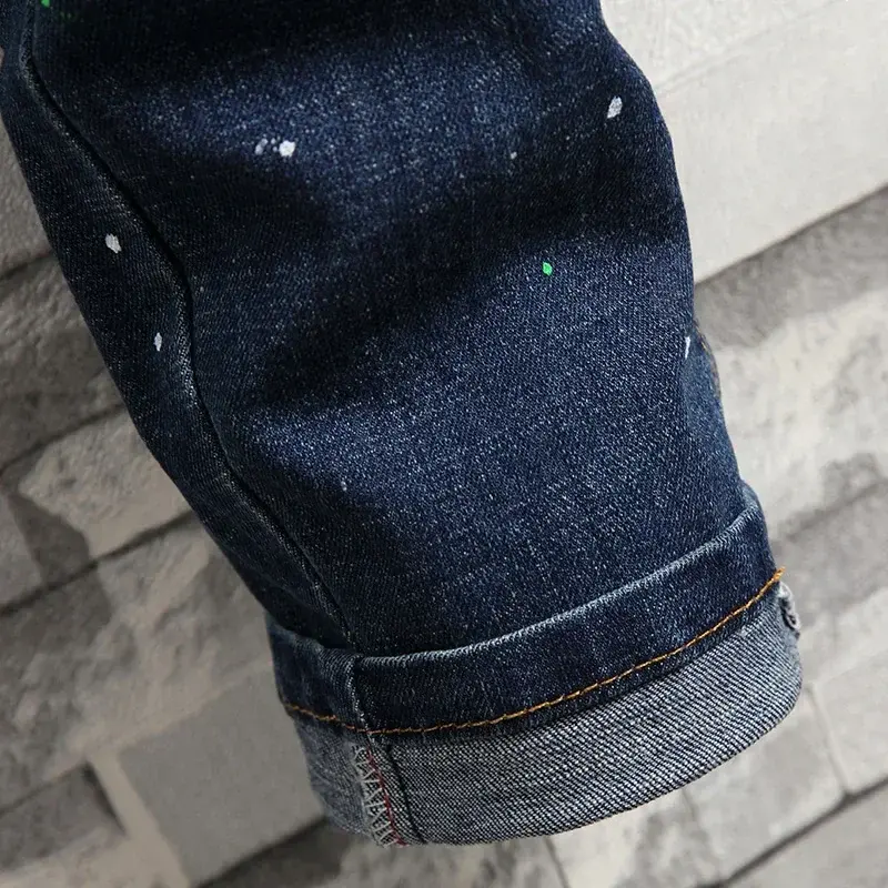 Retro Fashion Ripped Slim Jeans for Men High Street Versatile Stretch Straight Leg Denim Trousers Male 2025 Spring New Style