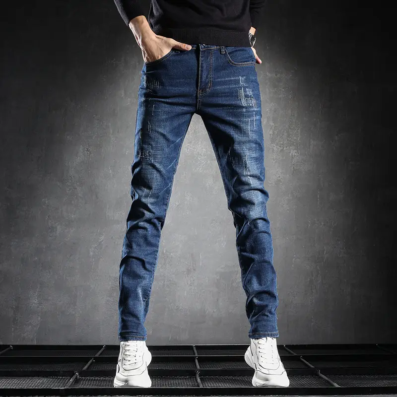 Men's Jeans Slim Little Feet Trousers Stretch Vintage Street Denim Trousers Men Korean Fashion Ripped Jeans Skinny Jeans Men Y2k