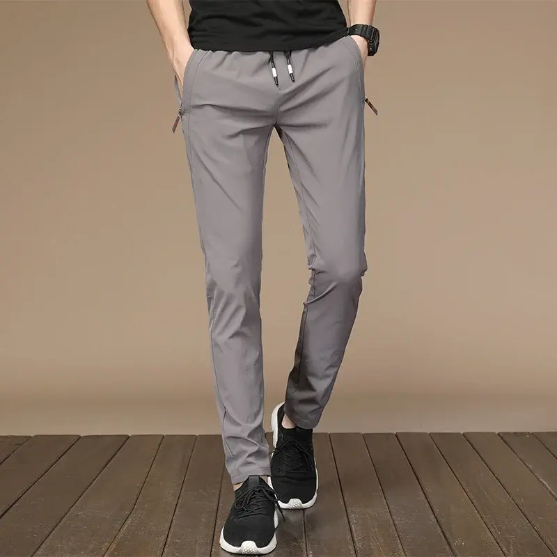Men Casual Pants Slim Fit Business Pants Drawstring Design High Elasticity Breathable Washable Wear Resistant Summer Joggers Men