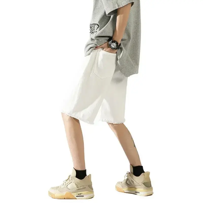 Men's Denim Shorts Ripped Tassel Summer Perforated Denim Pants Large Casual Middle Pants Ripped Jeans Men Jeans Men Clothing Y2k