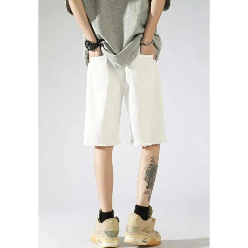 Men's Denim Shorts Ripped Tassel Summer Perforated Denim Pants Large Casual Middle Pants Ripped Jeans Men Jeans Men Clothing Y2k