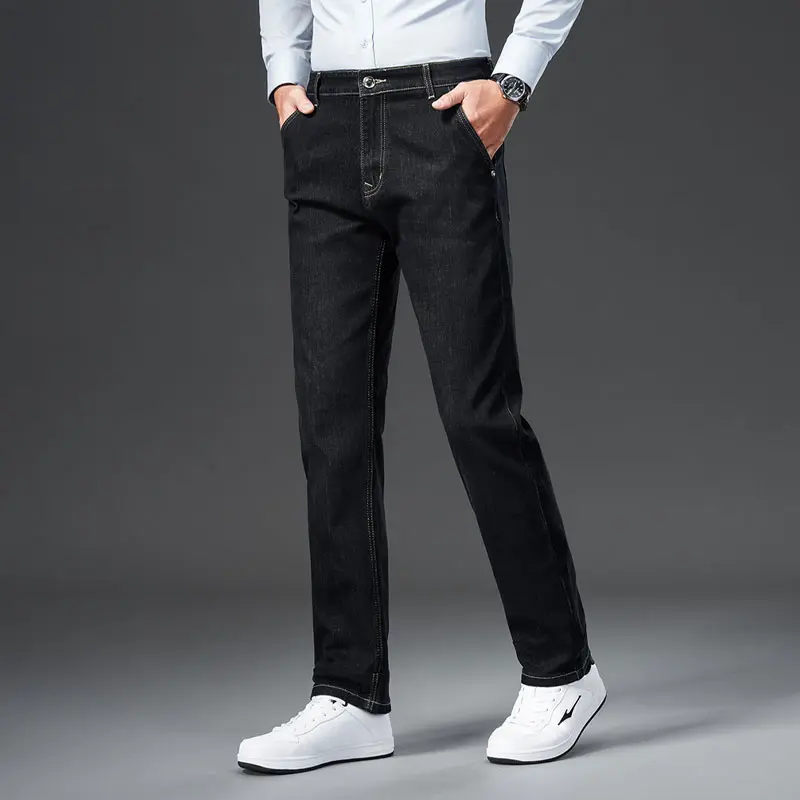 Men's Straight Jeans Summer Thin Classic Black Blue Stretch Casual Business Baggy Denim Pants Men Trousers Y2k Men’s Jeans Print