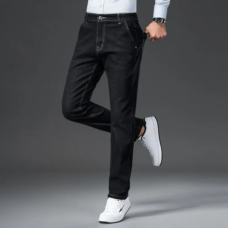 Men's Straight Jeans Summer Thin Classic Black Blue Stretch Casual Business Baggy Denim Pants Men Trousers Y2k Men’s Jeans Print