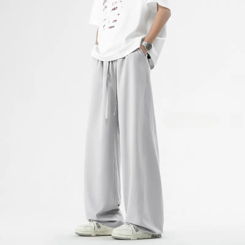 Men's Casual Straight Long Loose Pants Stretch Elastic Waist Jogger Korean Classic Blue Black Gray Male Brand Trousers Plus Size