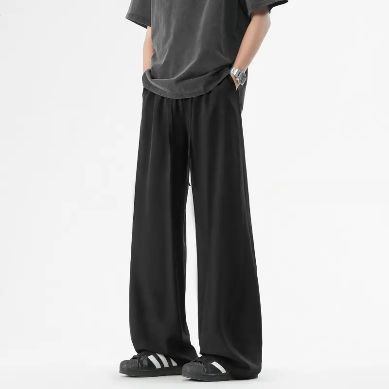 Men's Casual Straight Long Loose Pants Stretch Elastic Waist Jogger Korean Classic Blue Black Gray Male Brand Trousers Plus Size