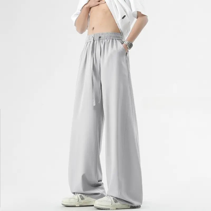 Men's Casual Straight Long Loose Pants Stretch Elastic Waist Jogger Korean Classic Blue Black Gray Male Brand Trousers Plus Size