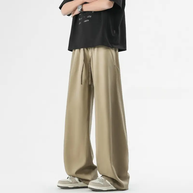 Men's Casual Straight Long Loose Pants Stretch Elastic Waist Jogger Korean Classic Blue Black Gray Male Brand Trousers Plus Size