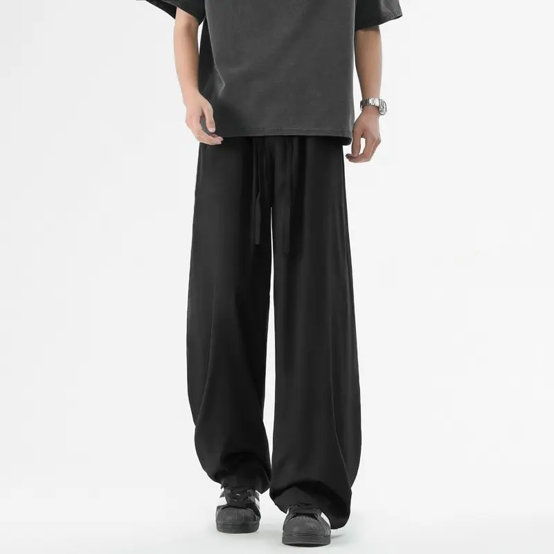 Men's Casual Straight Long Loose Pants Stretch Elastic Waist Jogger Korean Classic Blue Black Gray Male Brand Trousers Plus Size