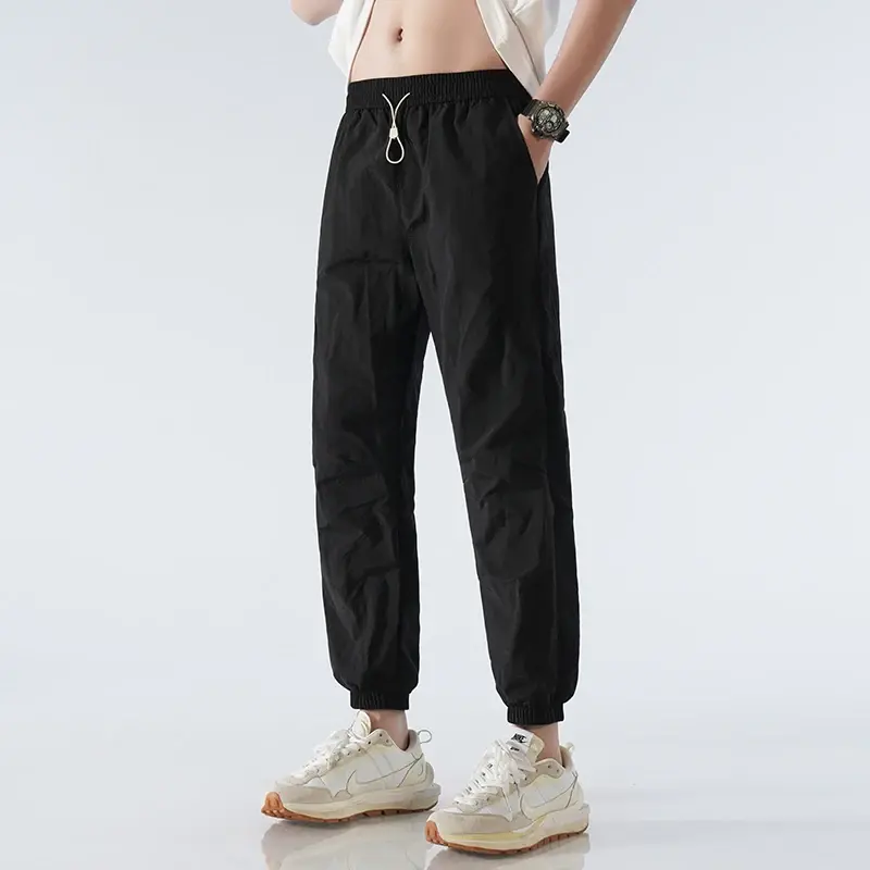 Men'S Casual Ice Silk 9-Point Trousers For Youth Korean Fashion Versatile Loose Nylon Quick Drying Sports Pants New Summer