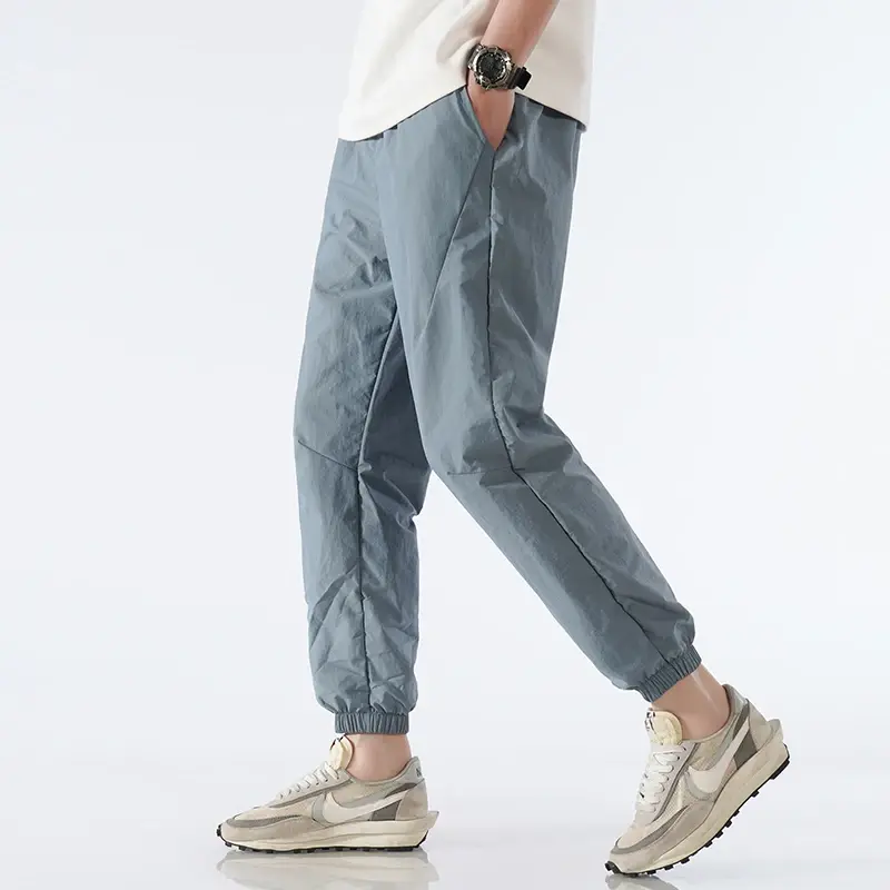 Men'S Casual Ice Silk 9-Point Trousers For Youth Korean Fashion Versatile Loose Nylon Quick Drying Sports Pants New Summer