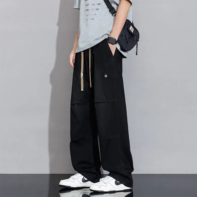 Men Clothing Drawstring Straight Men Pants 2025 Spring Summer New Vintage Washed Cotton Jeans for Y2k Men’s Jeans
