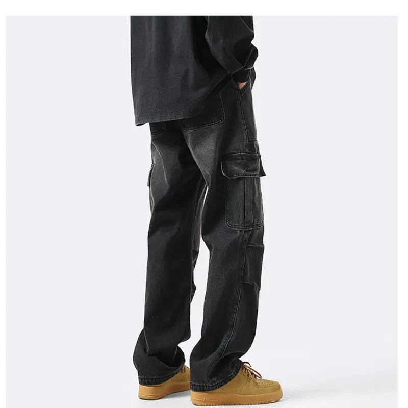 Men's Cargo Jeans American Style Muti-pockets Loose Straight Casual Trousers Hip Hop Streetwear Vintage Fashion Pants Jeans Mens