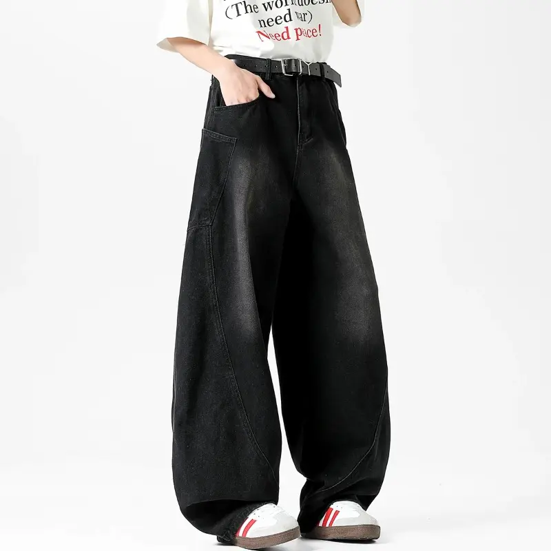 Fashion Men's Bgaay Jeans Nostalgic Vintage American Loose Oversized Denim Trousers Y2k Streetwear Wide-leg Pants Size S-3XL
