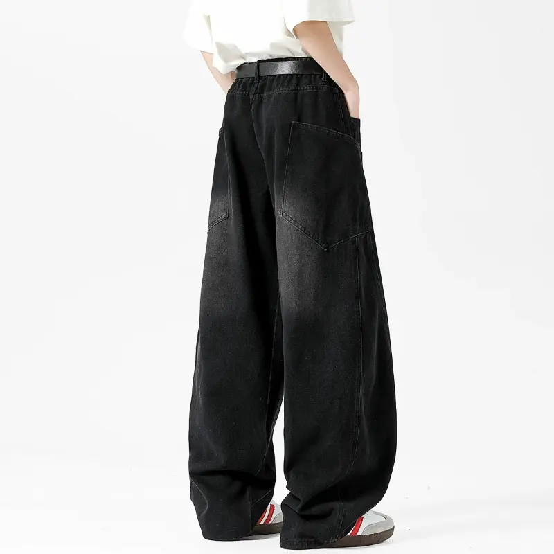 Fashion Men's Bgaay Jeans Nostalgic Vintage American Loose Oversized Denim Trousers Y2k Streetwear Wide-leg Pants Size S-3XL