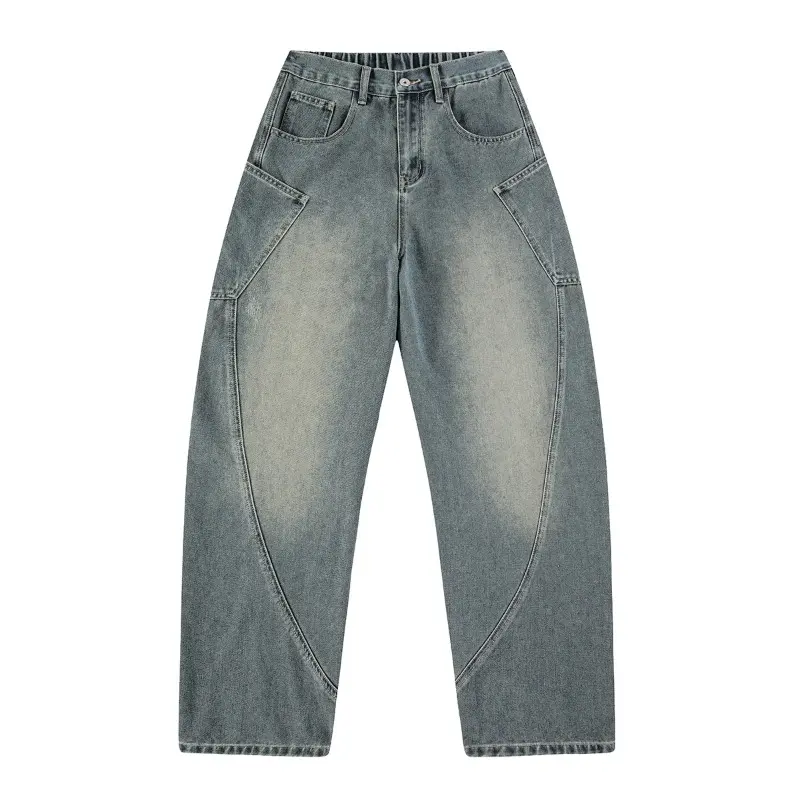 Fashion Men's Bgaay Jeans Nostalgic Vintage American Loose Oversized Denim Trousers Y2k Streetwear Wide-leg Pants Size S-3XL