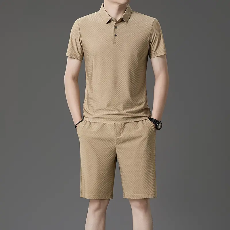 Men's Fashion Solid Short Sleeved Polo Shirt Shorts Set Summer Breathable Comfortable Top Sweatpants Men Shorts Streetwear Pants