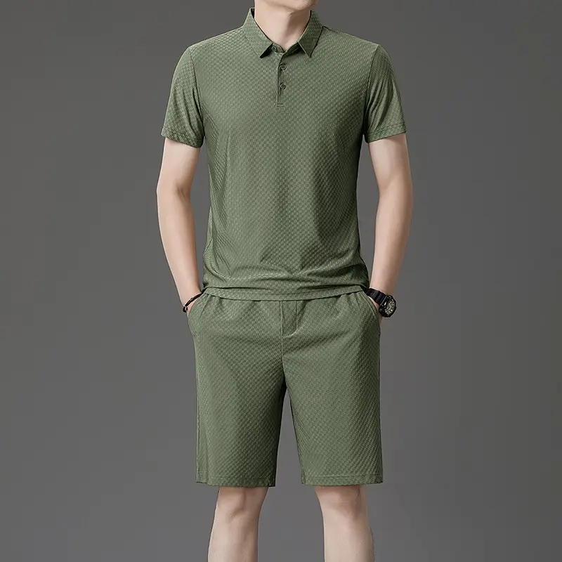 Men's Fashion Solid Short Sleeved Polo Shirt Shorts Set Summer Breathable Comfortable Top Sweatpants Men Shorts Streetwear Pants