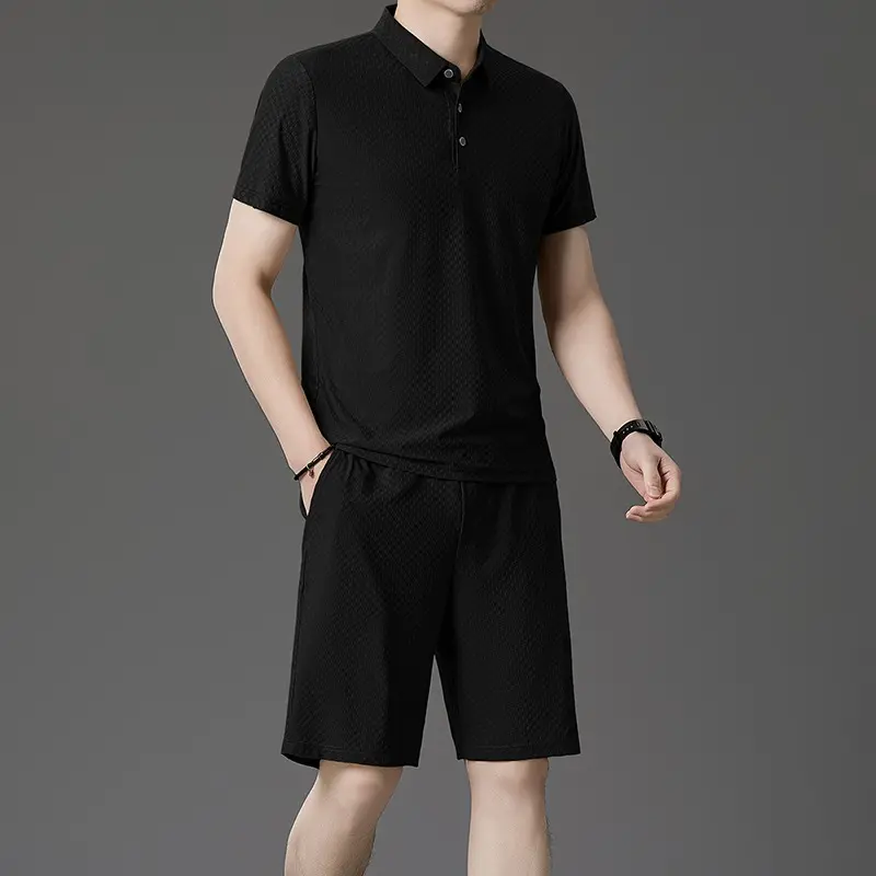 Men's Fashion Solid Short Sleeved Polo Shirt Shorts Set Summer Breathable Comfortable Top Sweatpants Men Shorts Streetwear Pants