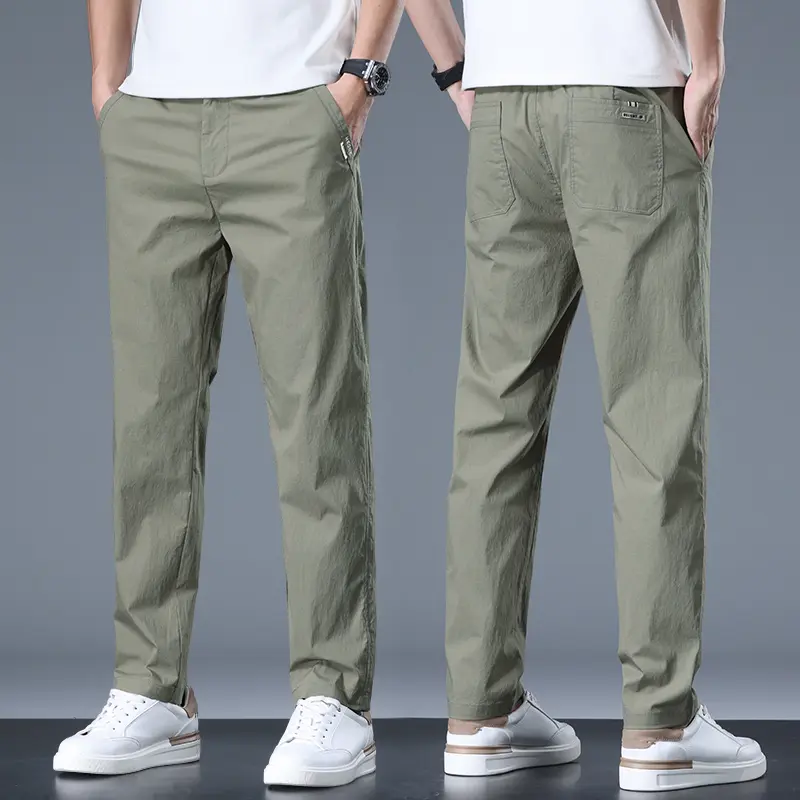 Spring/Summer Men's Casual Cargo Cotton Pants Pockets Wide Leg Thin Model Cargo Pants Classic Solid Color Street Pants Men Pants