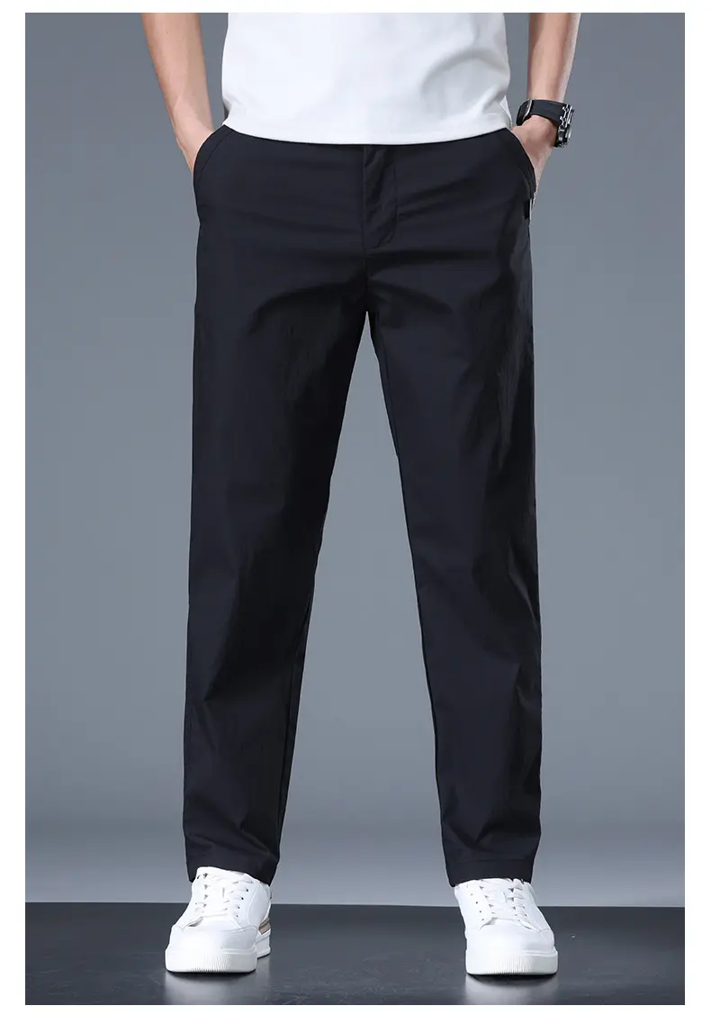 Spring/Summer Men's Casual Cargo Cotton Pants Pockets Wide Leg Thin Model Cargo Pants Classic Solid Color Street Pants Men Pants