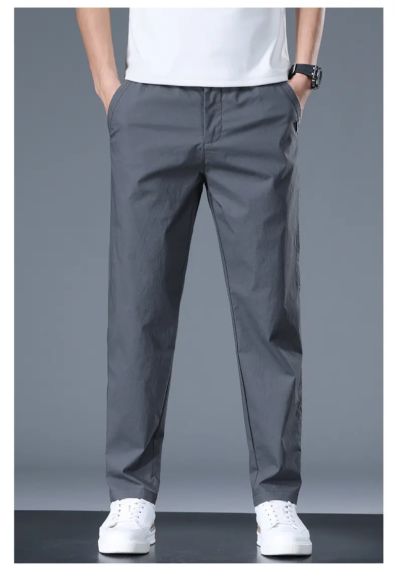 Spring/Summer Men's Casual Cargo Cotton Pants Pockets Wide Leg Thin Model Cargo Pants Classic Solid Color Street Pants Men Pants