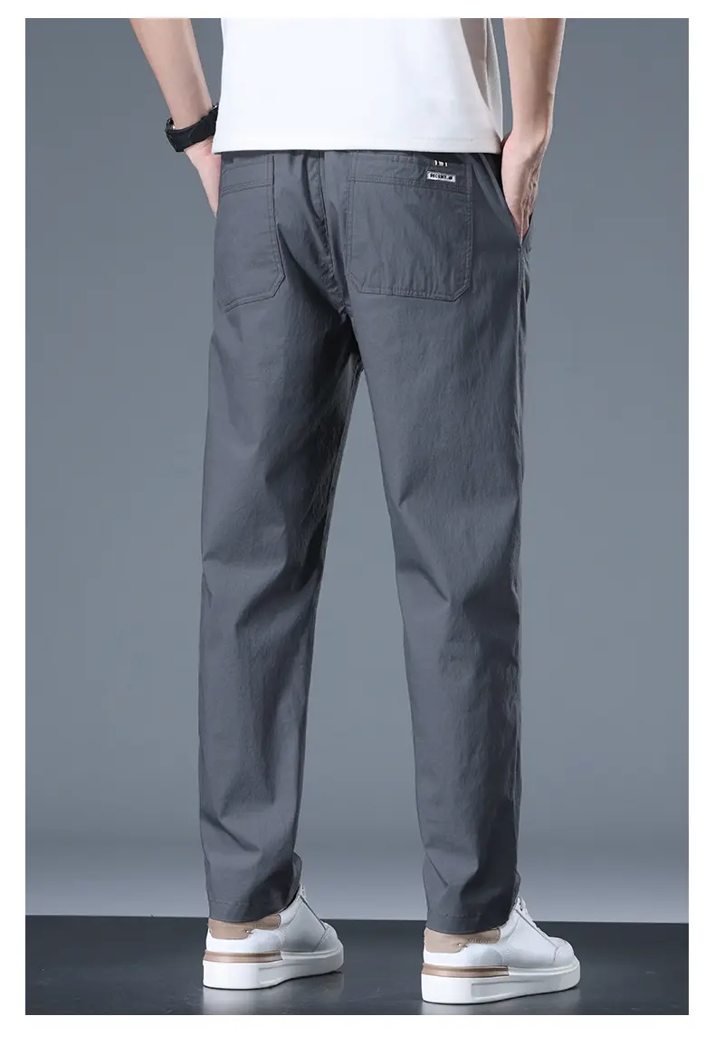Spring/Summer Men's Casual Cargo Cotton Pants Pockets Wide Leg Thin Model Cargo Pants Classic Solid Color Street Pants Men Pants