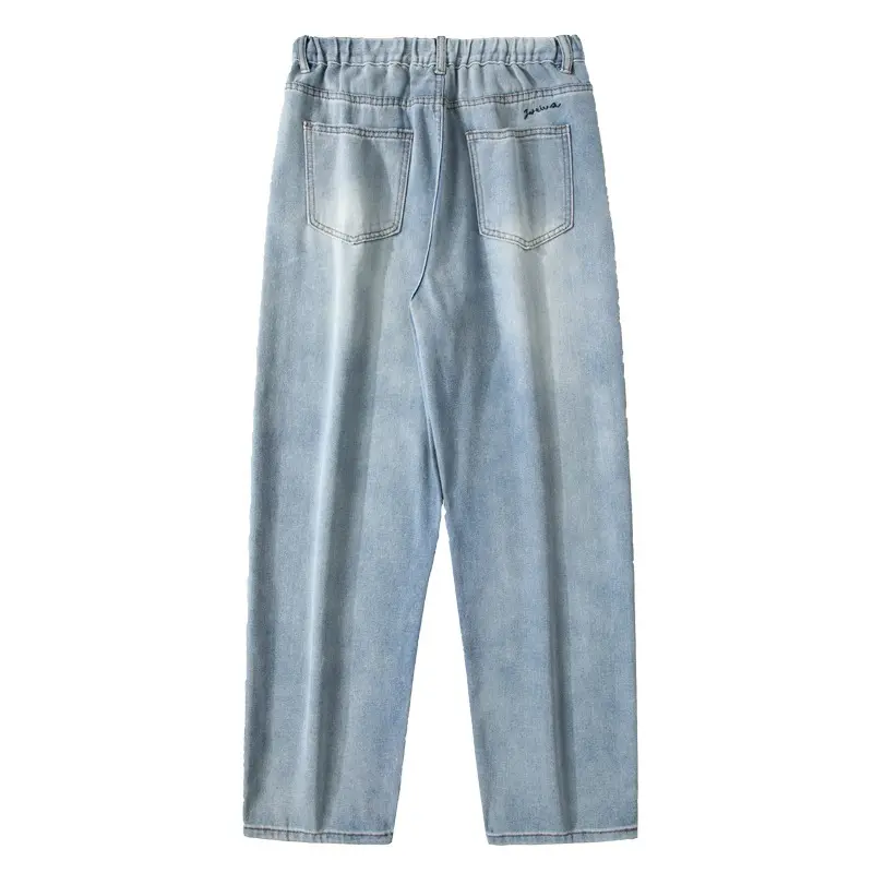 Men's Jeans Dragging Streetwear Korean Style Straight Wide Leg Pants Fashion Loose Men Brand Clothing Light Blue Baggy Jeans Y2k