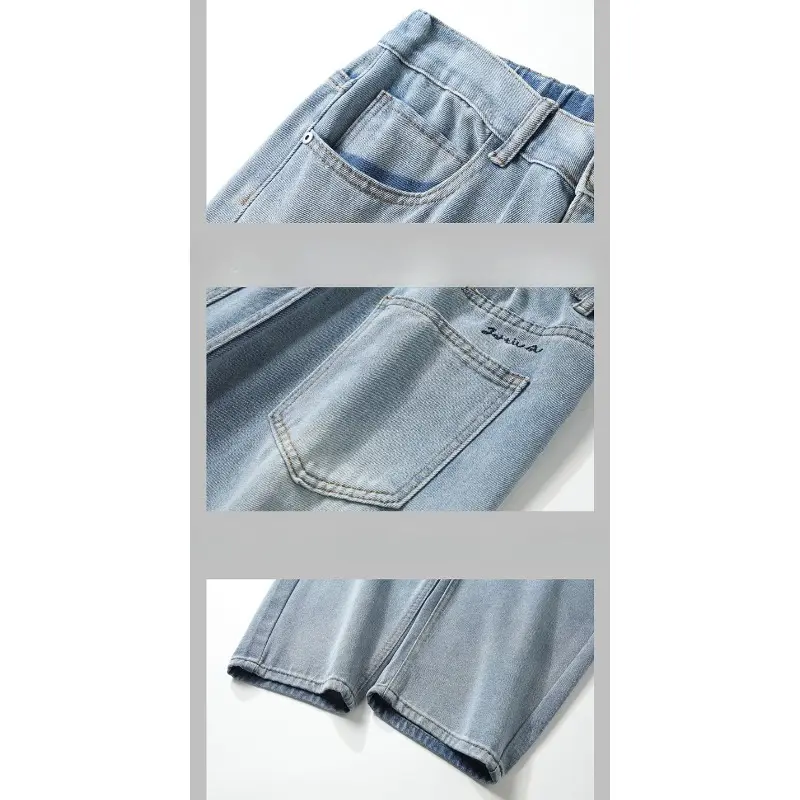 Men's Jeans Dragging Streetwear Korean Style Straight Wide Leg Pants Fashion Loose Men Brand Clothing Light Blue Baggy Jeans Y2k
