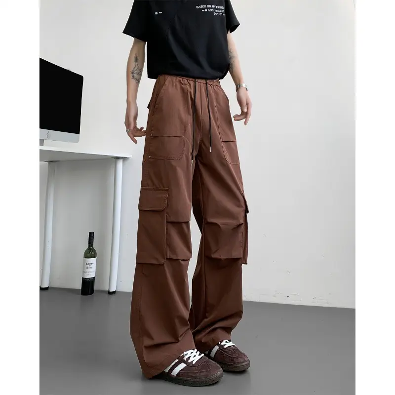 Classic Design Multi Flap Pockets Cargo Pants Men's Loose Fit Drawstring Cargo Pants for Skateboarding Street Outdoor Camping