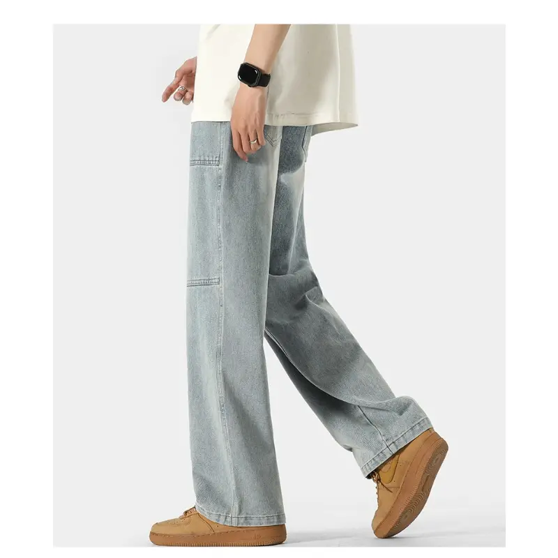 Baggy Jeans Men's Denim Wide-leg Pants American Patchwork Fabric Male Brand Clothes Black Blue Autumn New Fashion  Mens Jeans