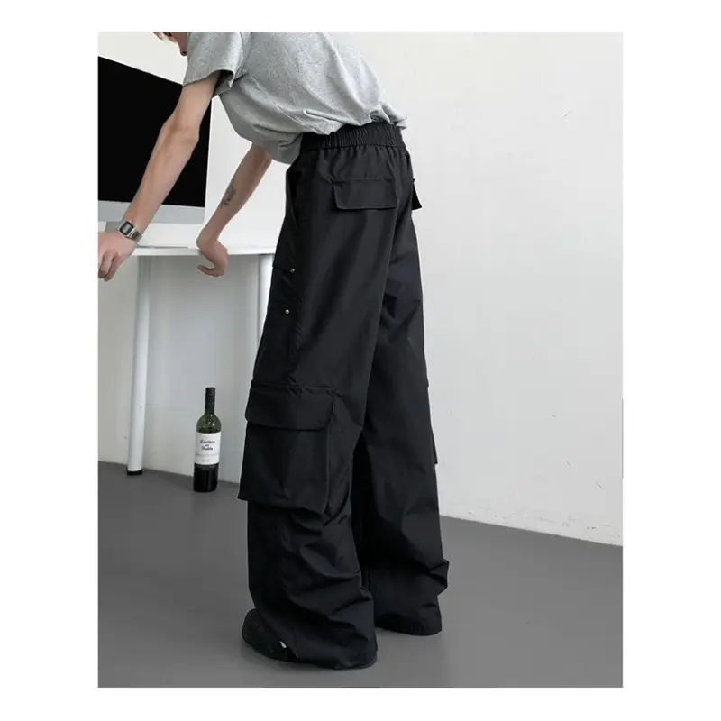Classic Design Multi Flap Pockets Cargo Pants Men's Loose Fit Drawstring Cargo Pants for Skateboarding Street Outdoor Camping