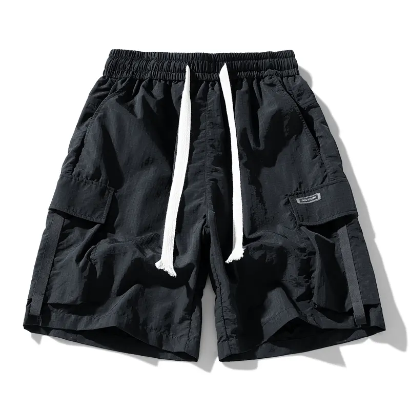 Men's Summer Pocket Overalls Solid Color Drawstring Loose Dry Gym Sports Shorts Loose Casual Pantalones Baggy Jeans Men Clothing