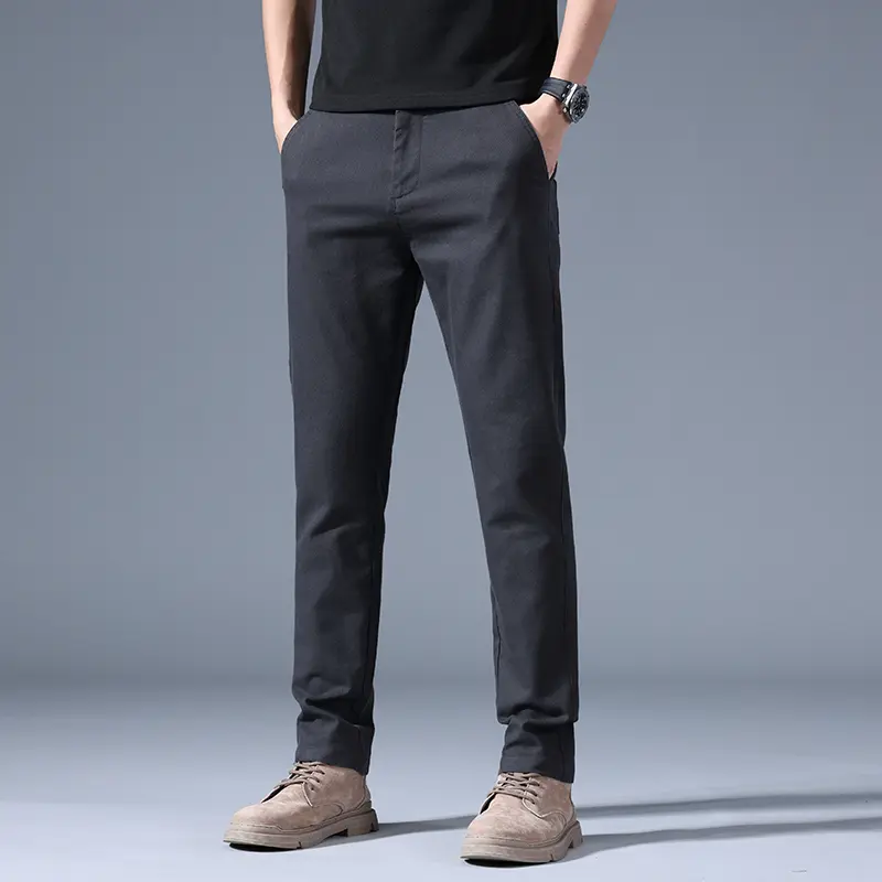 Men's Spring Autumn New Splicing Elasticized Button Zipper Pocket Fashion Solid Slim Straight Pants Korean Business Casual Pants