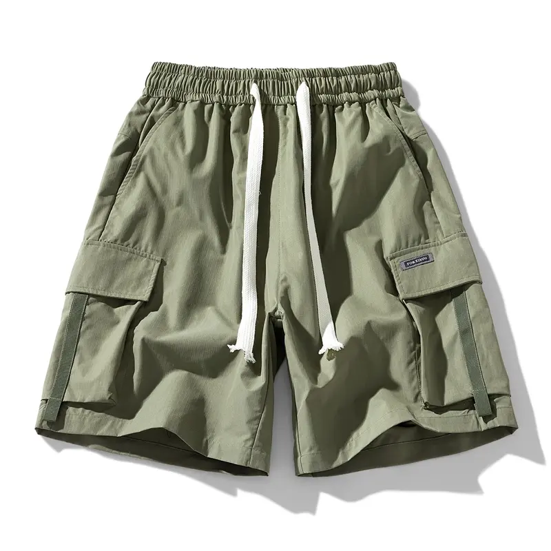 Men's Summer Pocket Overalls Solid Color Drawstring Loose Dry Gym Sports Shorts Loose Casual Pantalones Baggy Jeans Men Clothing