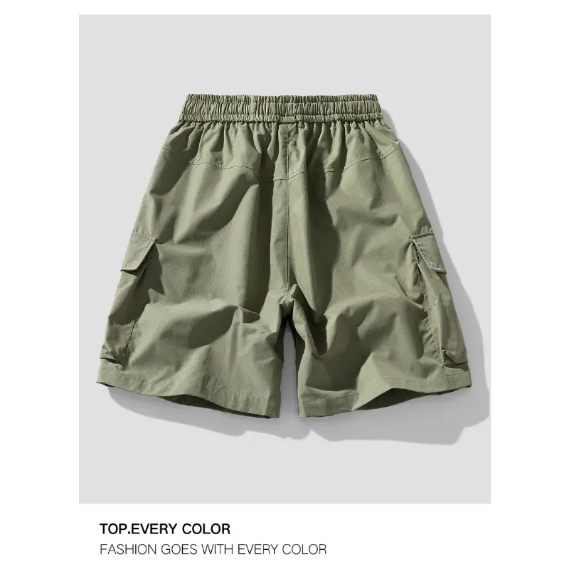 Men's Summer Pocket Overalls Solid Color Drawstring Loose Dry Gym Sports Shorts Loose Casual Pantalones Baggy Jeans Men Clothing