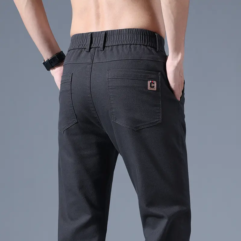 Men's Spring Autumn New Splicing Elasticized Button Zipper Pocket Fashion Solid Slim Straight Pants Korean Business Casual Pants