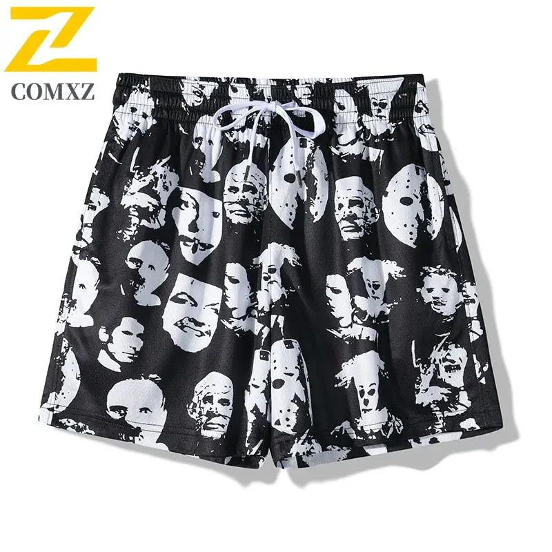 Male's Trendy Pattern Colors Mesh Basketball Shorts Summer Running Training Fitness Casual Pants for Male American Sports Shorts