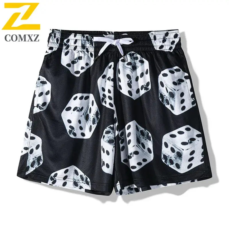 Male's Trendy Pattern Colors Mesh Basketball Shorts Summer Running Training Fitness Casual Pants for Male American Sports Shorts