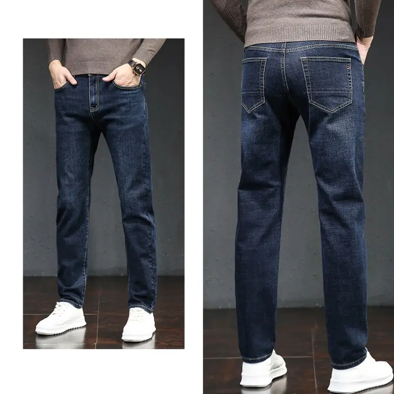 Mens Jeans Business Loose-Fit Straight-Leg High-Waist Cotton Casual Trendy Pants Autumn Winter Ripped Jeans Skinny Jeans Men Y2k